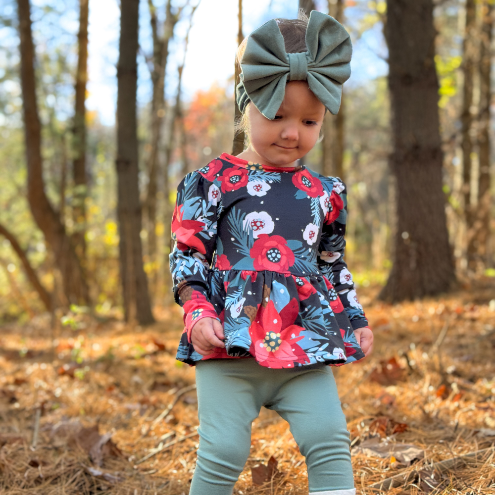 Long Sleeve Peplum Top - Flor de Nochebuena