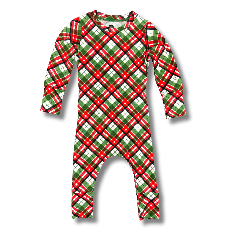 Bamboo Long Sleeve Romper in Peppermint Plaid