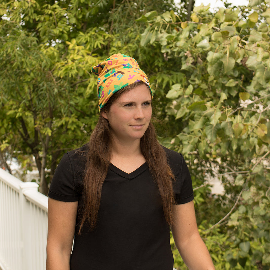Bumblito - Slouch beanie - Chicka Chicka Boom Boom - yellow beanie with alphabet letters