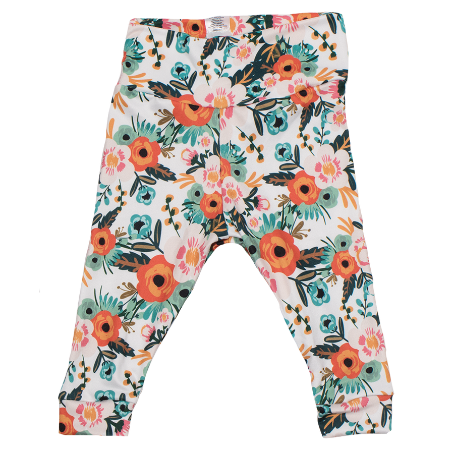 bumblito - leggings - Ginny print - Toddler leggings - Orange poppy floral print baby leggings - soft and stretchy baby leggings 