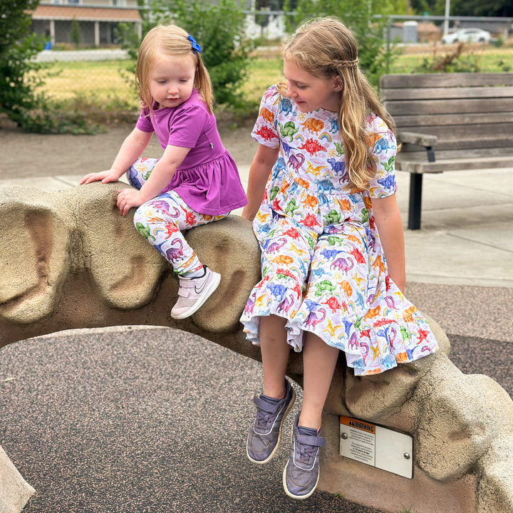 Bamboo Short Sleeve Twirl Dress in Jurassic Joy