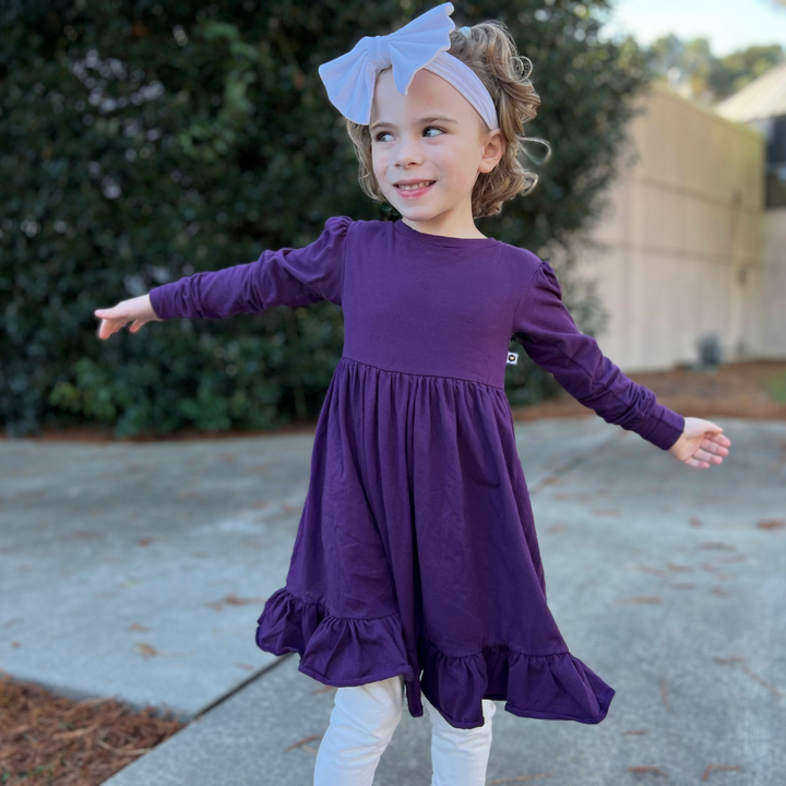 Naturals - Long Sleeve Twirl Dress - Eggplant