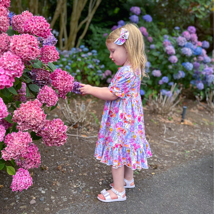 Bamboo Short Sleeve Twirl Dress in Gardens