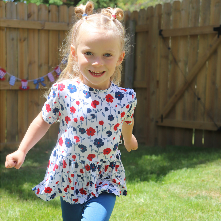 Bamboo Short Sleeve Peplum Top in Liberty
