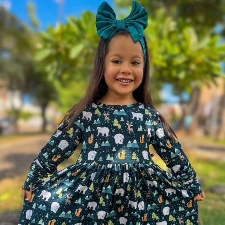Bamboo Long Sleeve Twirl Dress in Polar Pals