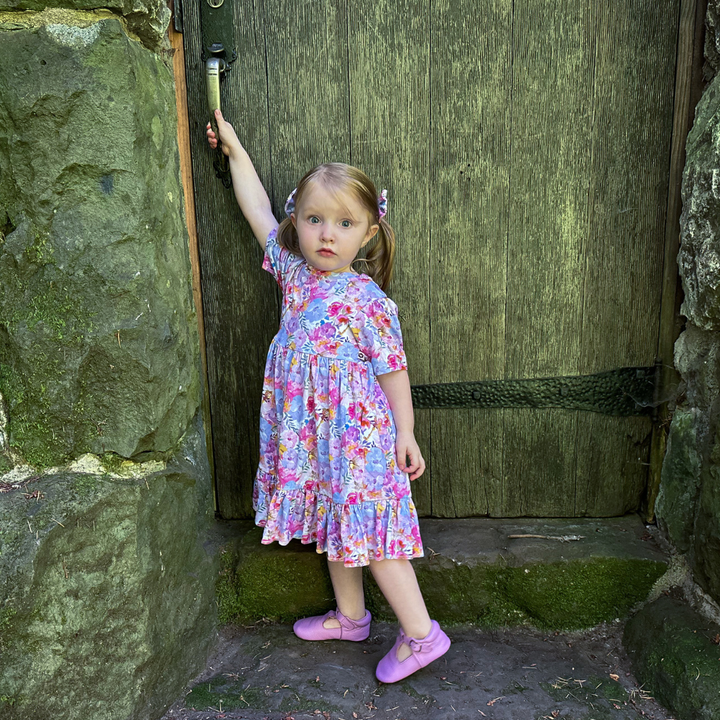 Bamboo Short Sleeve Twirl Dress in Gardens