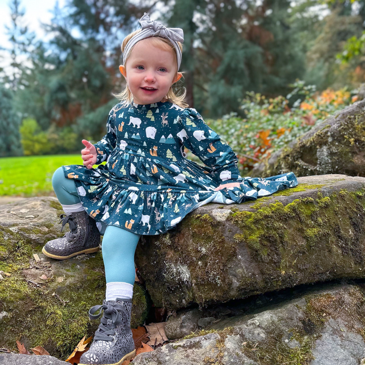 Bamboo Long Sleeve Twirl Dress in Polar Pals