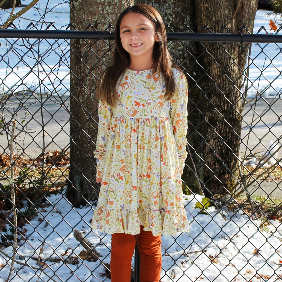 Long Sleeve Twirl Dress - Deer Friends