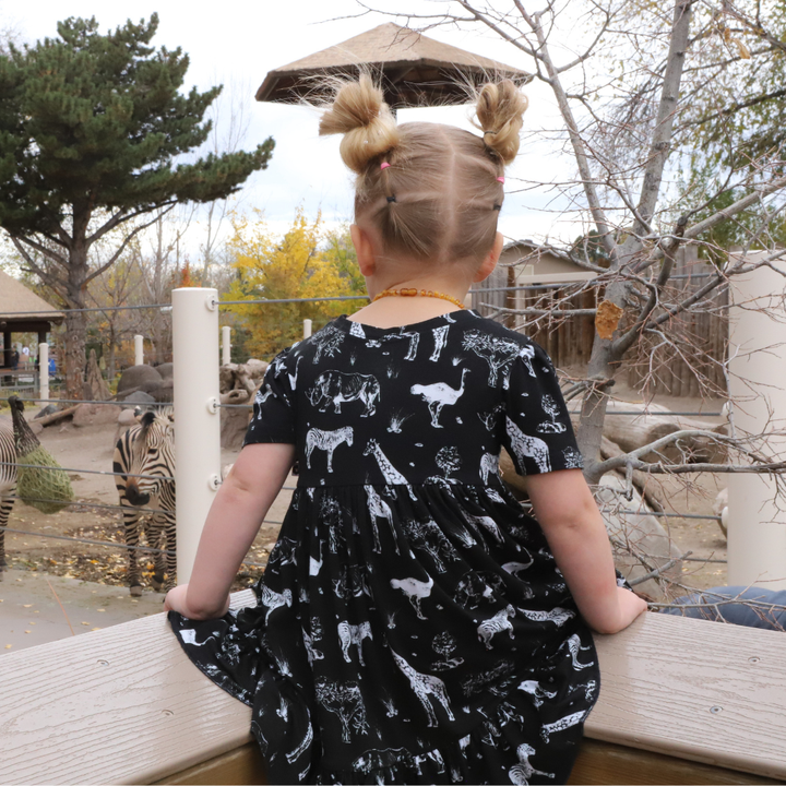 Bamboo Short Sleeve Twirl Dress in Safari Adventure