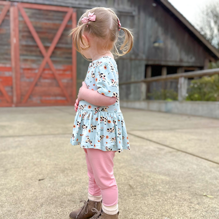 Bamboo Short Sleeve Peplum Top in Moo & You