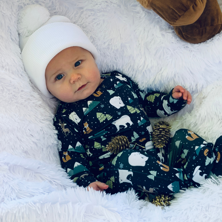 Bamboo Long Sleeve Romper in Polar Pals