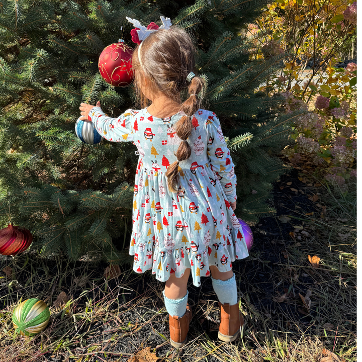 Bamboo Long Sleeve Twirl Dress in Arctic Antics