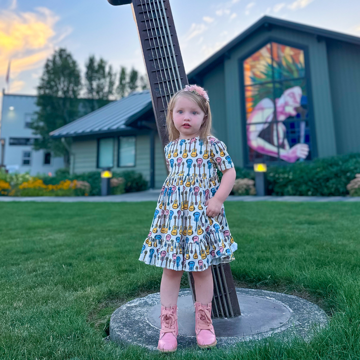 Bamboo Short Sleeve Twirl Dress in Music Fest