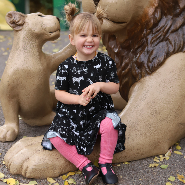 Bamboo Short Sleeve Twirl Dress in Safari Adventure