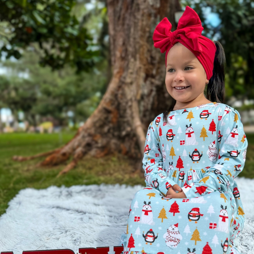 Bamboo Long Sleeve Twirl Dress in Arctic Antics