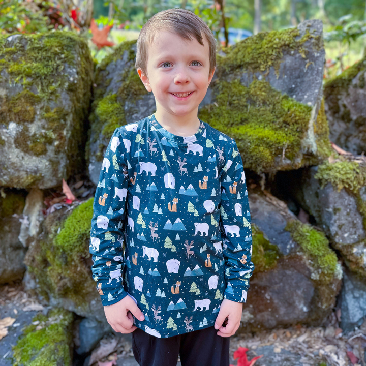 Bamboo Long Sleeve Crew Neck Tee in Polar Pals