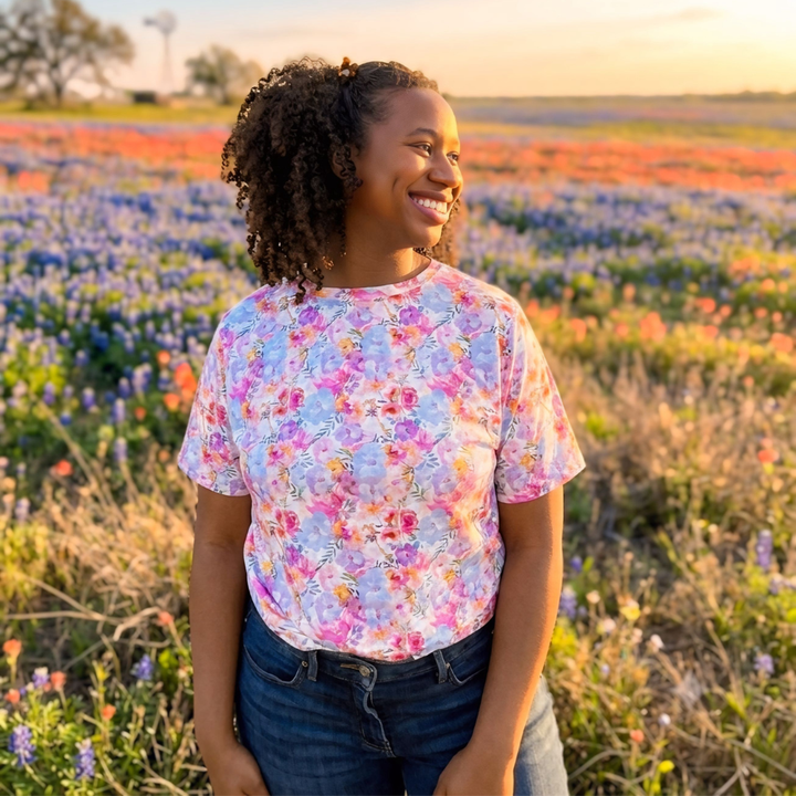 Bamboo Adult Short Sleeve Crew Neck Tee in Gardens