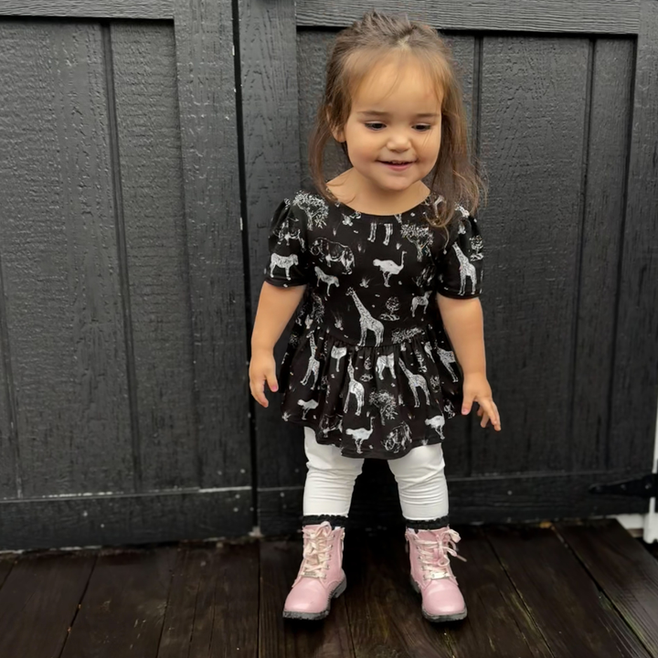 Bamboo Short Sleeve Peplum Top in Safari Adventure