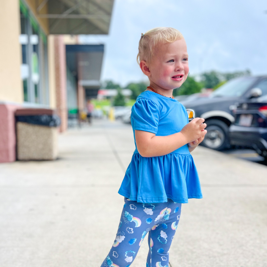 Short Sleeve Peplum Top - Blue Scuba