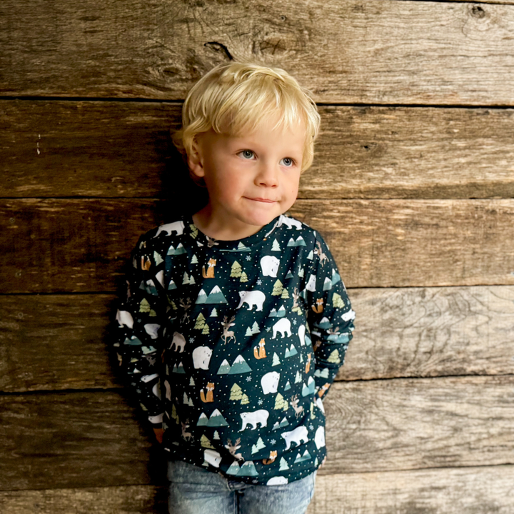 Bamboo Long Sleeve Crew Neck Tee in Polar Pals