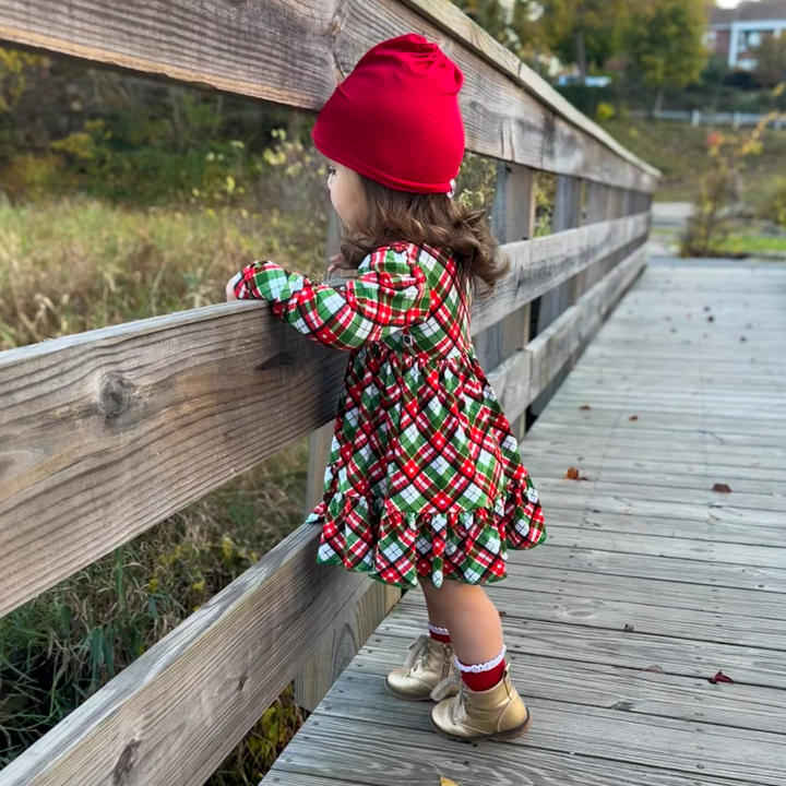 Bamboo Long Sleeve Twirl Dress in Peppermint Plaid