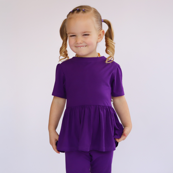 Bamboo Short Sleeve Peplum Top in Amethyst