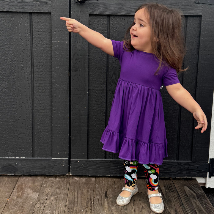 Bamboo Short Sleeve Twirl Dress in Amethyst