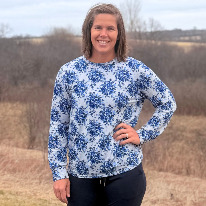 Bamboo Adult Long Sleeve Crew Neck Tee in Anastasia