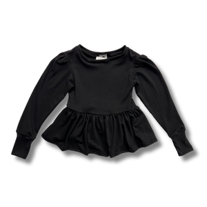 Long Sleeve Peplum Top - Basic Black