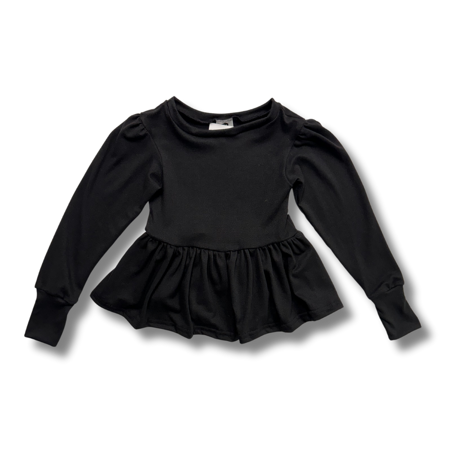 Long Sleeve Peplum Top - Basic Black