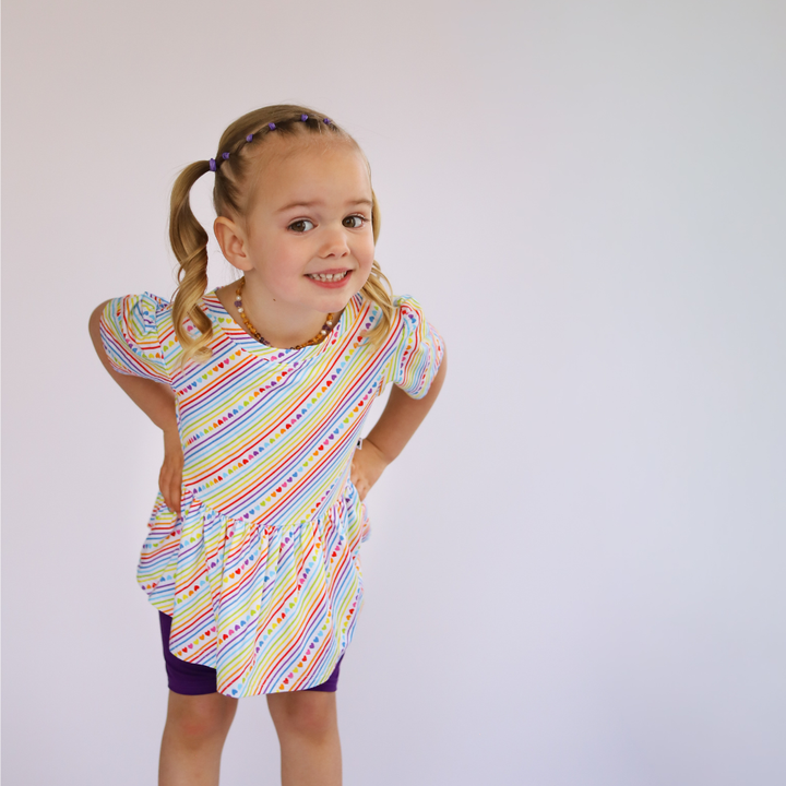 Bamboo Short Sleeve Peplum Top in Candy Hearts