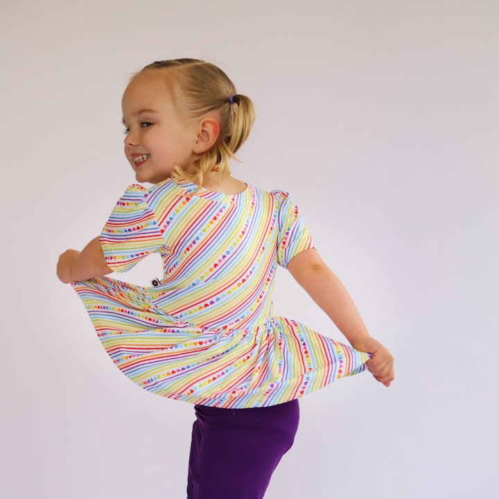 Bamboo Short Sleeve Peplum Top in Candy Hearts