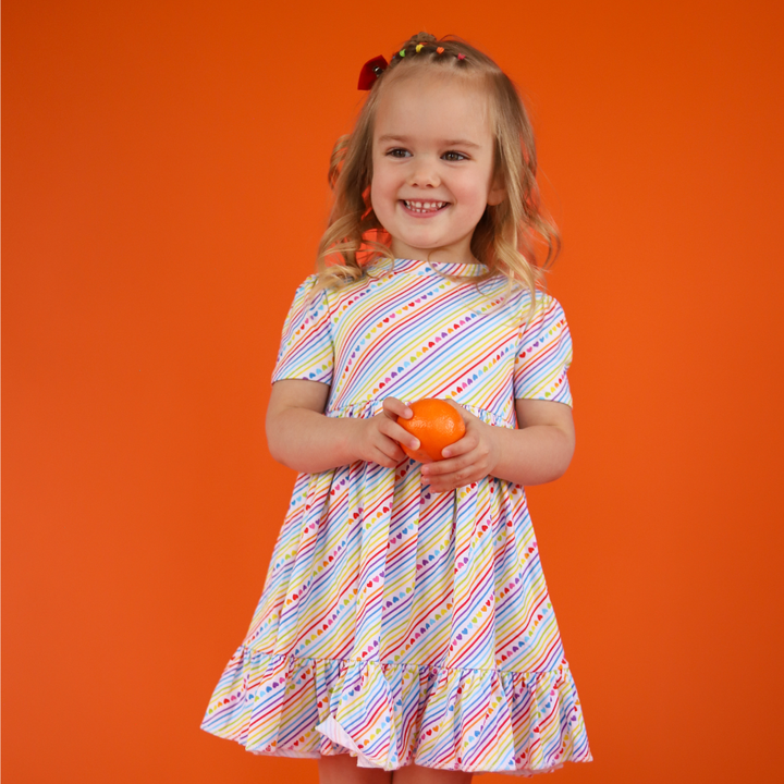 Bamboo Short Sleeve Twirl Dress in Candy Hearts