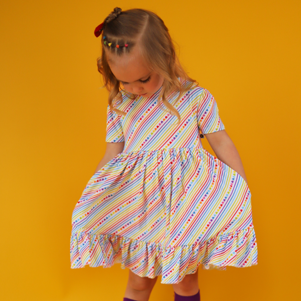 Bamboo Short Sleeve Twirl Dress in Candy Hearts