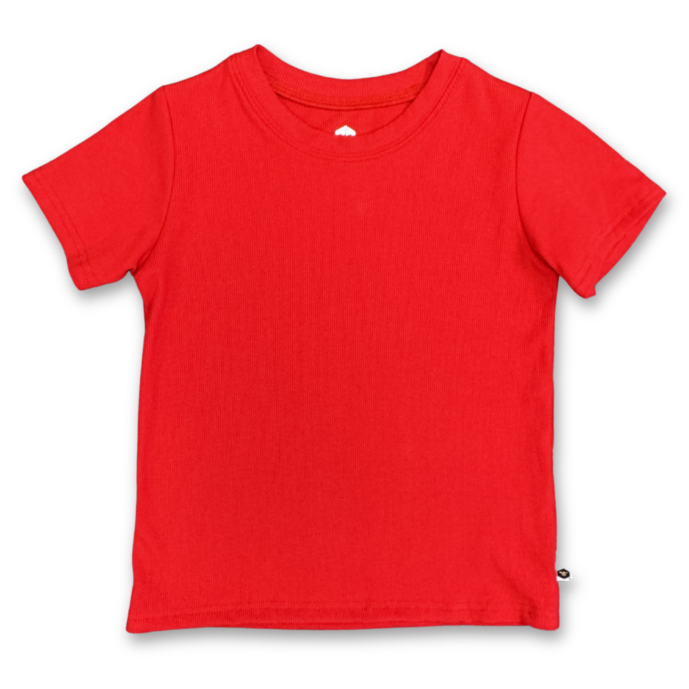 Bamboo Short Sleeve Crew Neck Tee in Ribbed Cherry Red