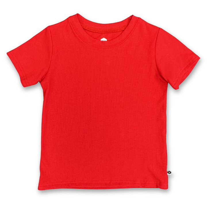 Bamboo Short Sleeve Crew Neck Tee in Ribbed Cherry Red