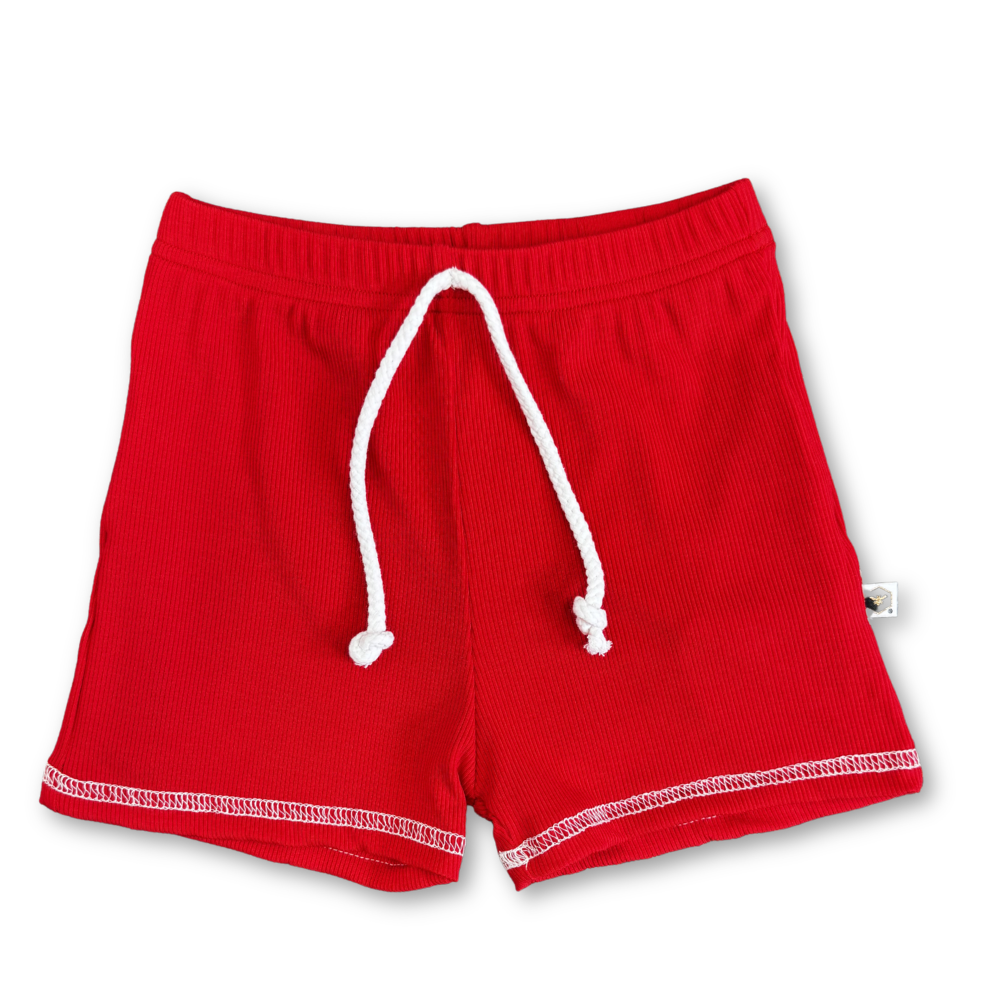 Bamboo Jogger Shorts in Ribbed Cherry Red