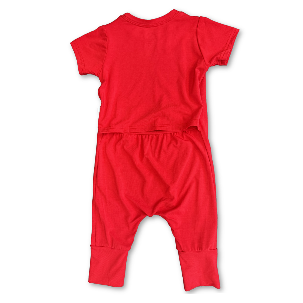 Bamboo Short Sleeve Romper in Cherry Red