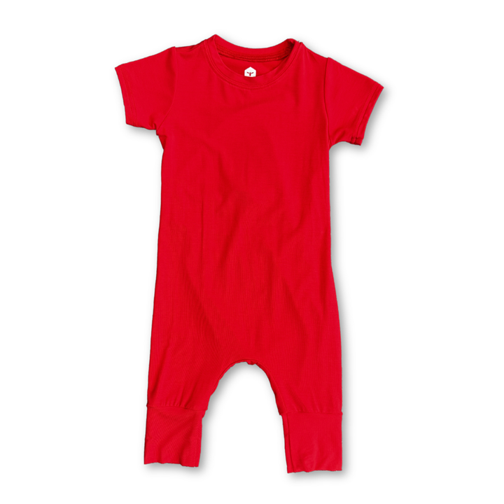 Bamboo Short Sleeve Romper in Cherry Red