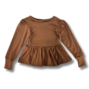 Long Sleeve Peplum Top - Chocolate