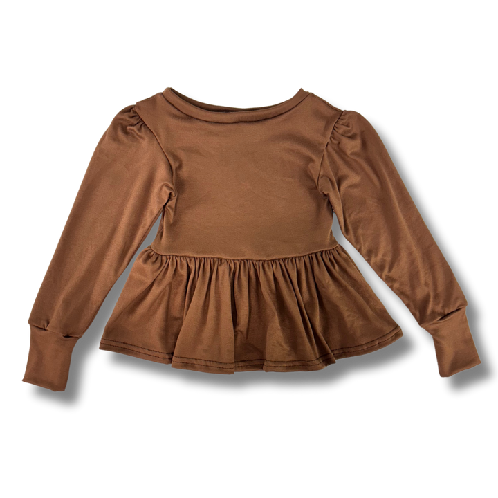 Long Sleeve Peplum Top - Chocolate