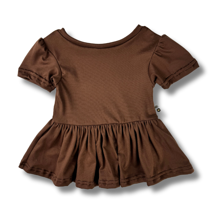 Short Sleeve Peplum Top - Chocolate