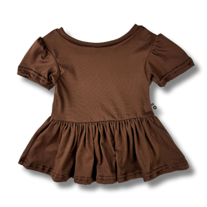 Short Sleeve Peplum Top - Chocolate