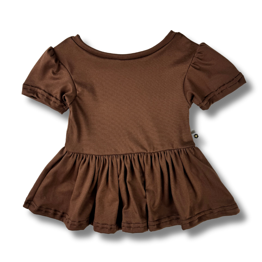 Short Sleeve Peplum Top - Chocolate