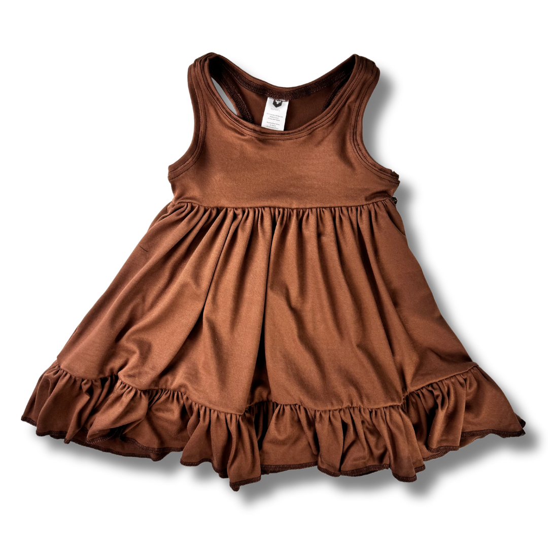 brown 2t dress Chocolate Brown Sleeve and Neck Gathered Dress Cotton Girls Dress