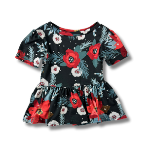 Short Sleeve Peplum Top - Flor de Nochebuena