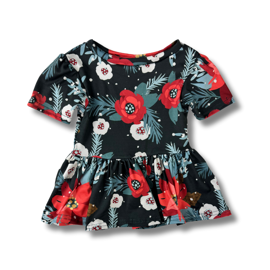 Short Sleeve Peplum Top - Flor de Nochebuena