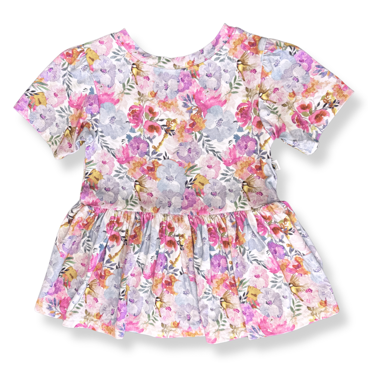 Bamboo Short Sleeve Peplum Top in Gardens