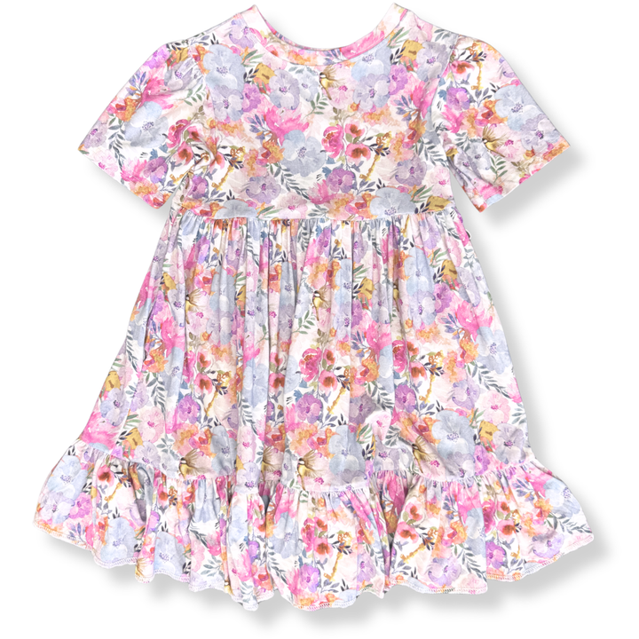 Bamboo Short Sleeve Twirl Dress in Gardens