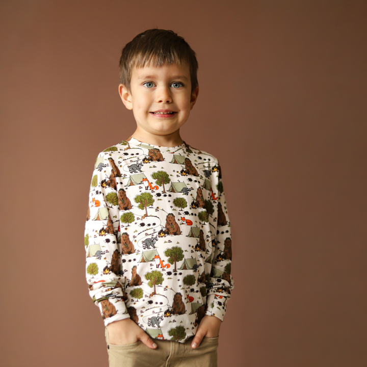 Bamboo Long Sleeve Crew Neck Tee in Happy Camper